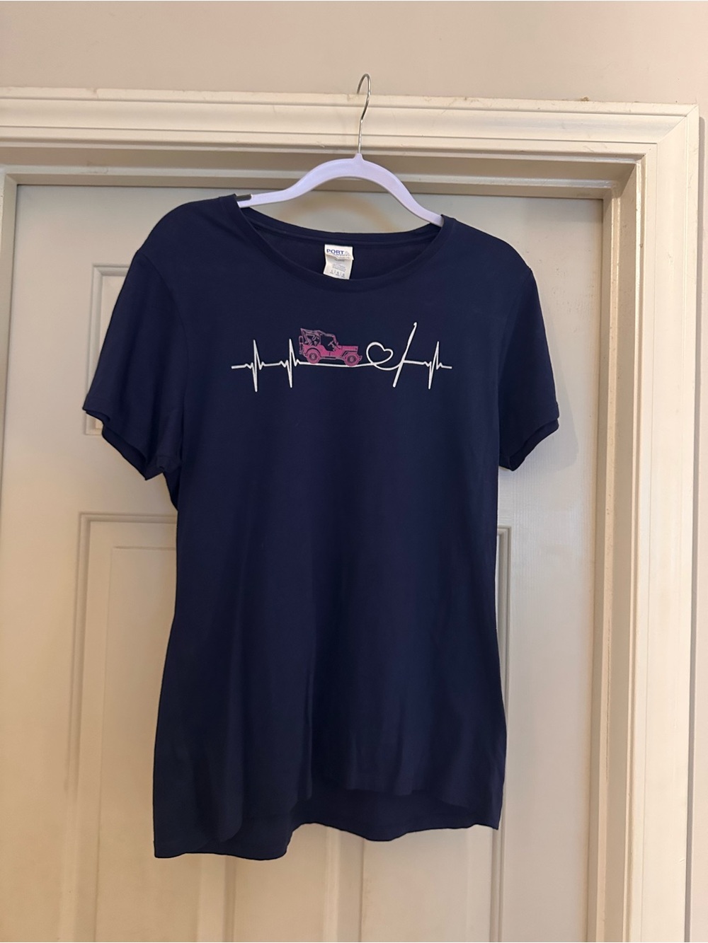 Women's Navy Short-Sleeve Graphic Tee with Pink Accent